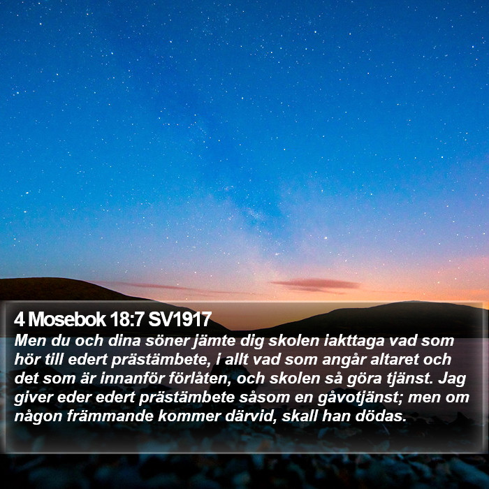 4 Mosebok 18:7 SV1917 Bible Study