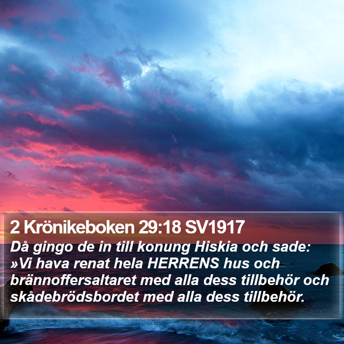 2 Krönikeboken 29:18 SV1917 Bible Study
