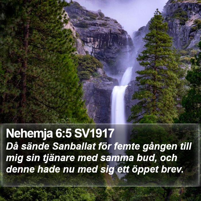 Nehemja 6:5 SV1917 Bible Study