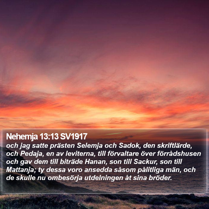 Nehemja 13:13 SV1917 Bible Study