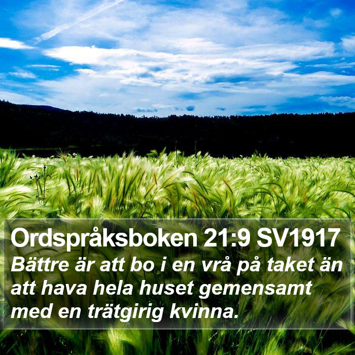 Ordspråksboken 21:9 SV1917 Bible Study