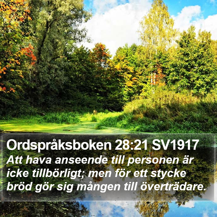 Ordspråksboken 28:21 SV1917 Bible Study